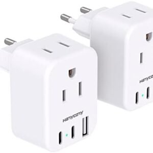 European Travel Plug Adapter for International, Italy Spain Power Adapter, 2 Outlets 2 USB C Ports, Type C Adapter Travel Cruise Essentials for Amercian US to Most Europe France Germany EU, 2 Pack