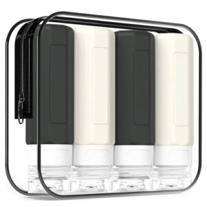 Redfly Travel Bottles for Toiletries, 3oz Tsa Approved Travel Size Containers, BPA Free Leak Proof Travel Containers for Toiletries, Refillable Travel Accessories for Shampoo Conditioner Black-white