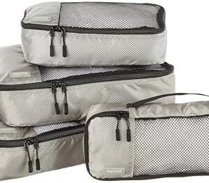 Amazon Basics 4 Piece Packing Cubes for Travel, Travel Organizer Zipper Cubes Set, Small, Medium, Large, and Slim, Gray