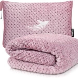 NOWWISH Travel Blanket Airplane Compact with Bag - Premium Soft 2 in 1 Airplane Blanket Pillow,Travel Essentials on Airplane, Camping, Car